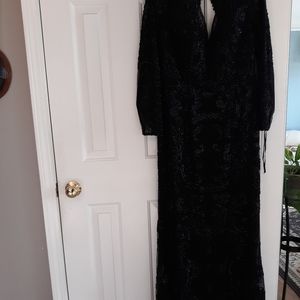 Long sleeve black sequins evening gown